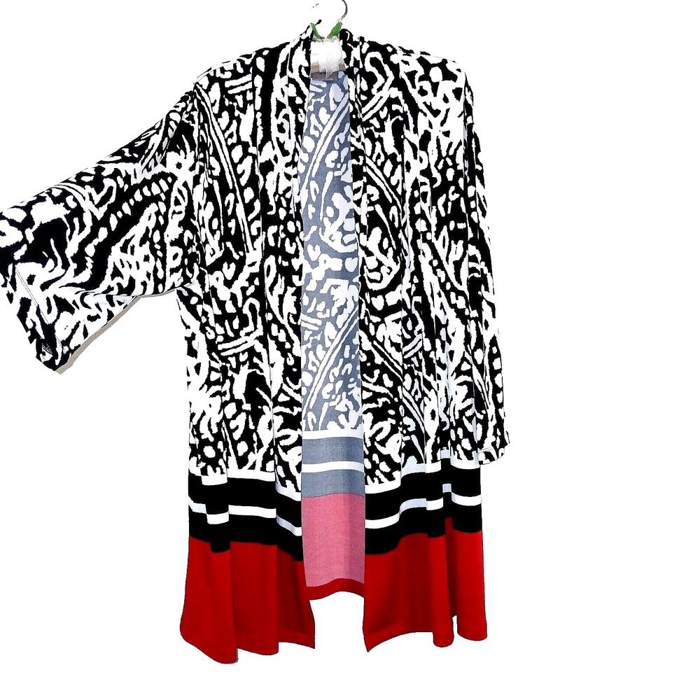 Chico's Women Cardigan 3 XL Black Red Color Block Career Work Office Corporate - Picture 3 of 7